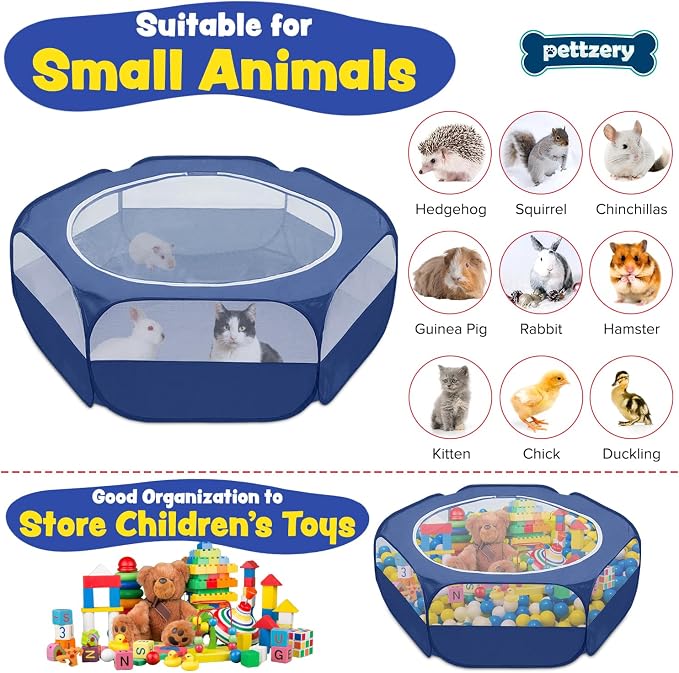 Small Animal Playpen with Zippered Top, Portable Waterproof Pet Cage (47"x23") for Kitten, Bunny, Guinea Pig, Hamster, Chicken Brooder, Indoor & Outdoor Exercise Pen, Foldable Design (Navy)