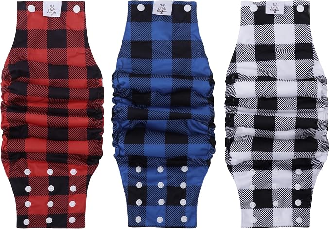CuteBone Washable Dog Diapers Male with Snaps Reusable 3pcs a Pack Doggie Belly Band for Male Dogs Wraps KDM03M
