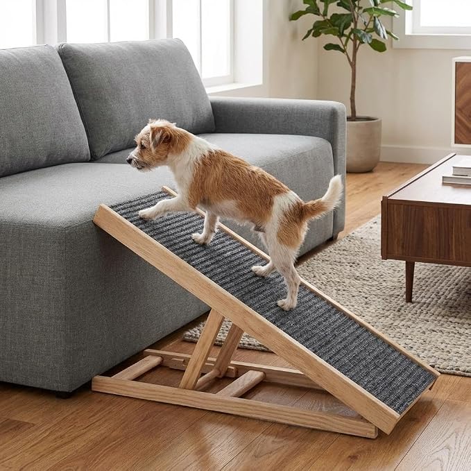 Dog Ramps for High Bed, Foldable Small to Large Dog Ramp with Non-Slip Pad for Sofa, Adjustable Height from 12'' to 16", Portable Pet Ramp to Get on Bed