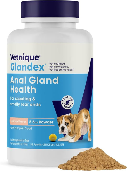 Vetnique Glandex for Dogs Anal Gland Powder, Support for Scooting & Fishy Odor, Boot The Scoot Fiber Supplement, Pumpkin Powder & Probiotics for Dogs with Digestive Enzymes (5.5 oz, Salmon)