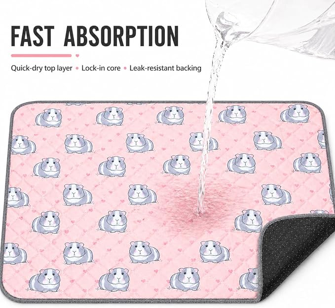 2 pcs Guinea Pig Cage Liners - Washable Guinea Pig Pee Pads, Waterproof Reusable & Anti Slip Guinea Pig Bedding Fast and Super Absorbent Pee Pad for Small Animals Rabbit Hamster Rat (2)