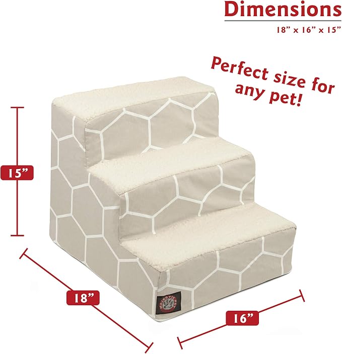 Majestic Pet 3 Step Portable Dog Stairs for Small Dogs to get on Bed Supports 25 lbs or Less – Dog Steps for High Bed with Machine Washable Cover – Pet Stairs for Cats Hexo Shapes Gray