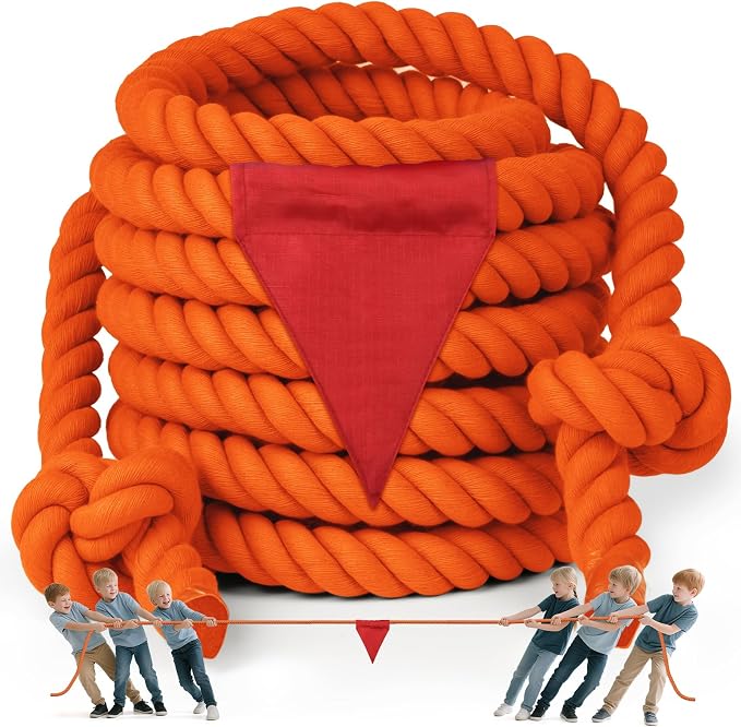 X XBEN Tug of War Rope with Flag for Kids 20FT, Teens and Adults, Soft Cotton Rope Games for Team Building Activities, Family Reunion, Birthday Party