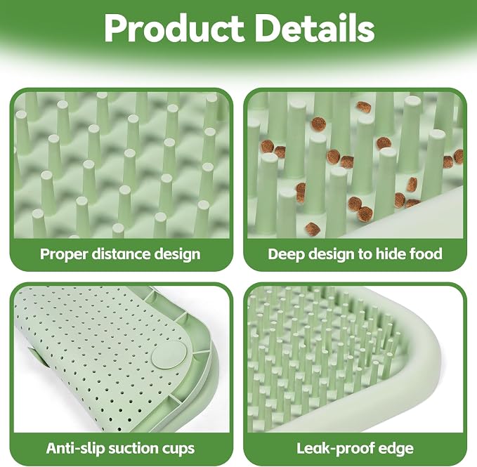 Snuffle Mat for Dogs, 23.6" x 23.6" Silicone Dog Feeding Mat Sniffing Interactive Feeding Game Encourages Natural Foraging Slow Feeder for Small/Medium/Large Dogs, Indoor & Outdoor (Green)