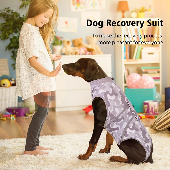 PetWarm Dog Surgery Suit, Surgical Suit for Dogs Female Spay Male Neutered, After Surgery Dog Onesie, Cone E-Collar Alternative, Camouflage Pattern, Gray, L