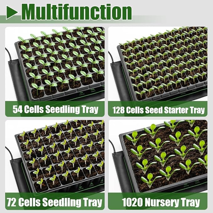 RooTrimmer 2 Pack Graphene Plant Heating Mat Fit For 1020 Seedling Trays, 20W Waterproof Seedling Heat Mat for Seed Starting Seeds Germination Plants，Thick Reusable Heating Pads, Ideal Gardening Gifts