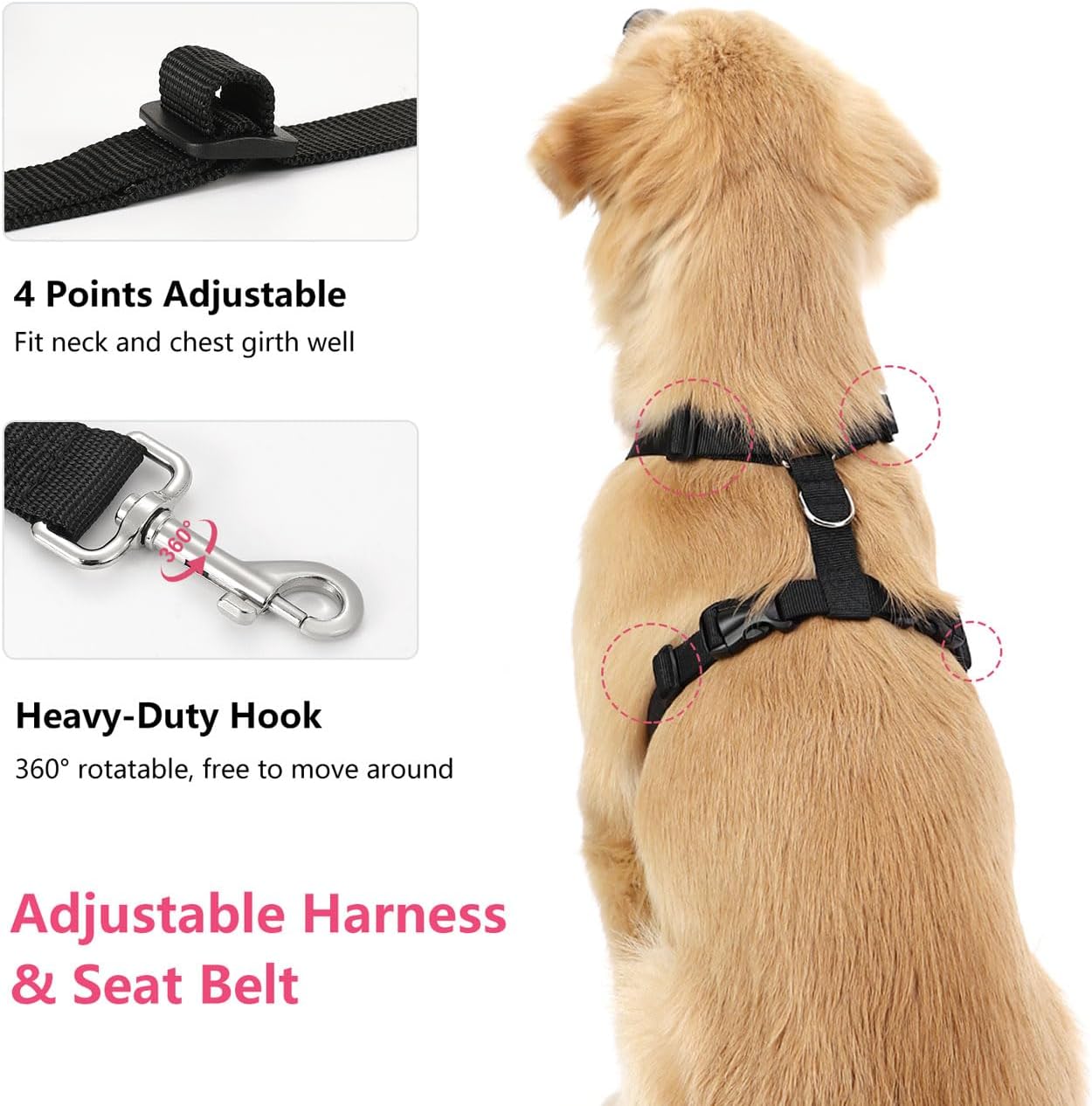 Dog Seat Belt, Safety Vest Dog Car Harness with Adjustable Buckle Dog Seat Belt for Vehicle Nylon Pet Safety Seat Belts Heavy Duty(XXL, Magenta)