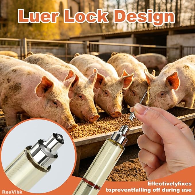 50ml Semi-Auto Repeating Livestock Syringe Gun, 5 Dose Settings | Ergonomic Grip, Clear Barrel & Luer Lock, Vet Injector for Cattle, Horses, Goats, Sheep & Pigs