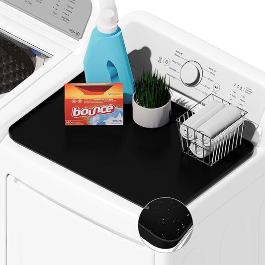 1 PACK SEIRI Washer and Dryer Topper, 26" x 18" Silicone Top Protector Mat for Slant Top Surface Cover and Top Load Washing Machine Laundry Room Non-Slip Waterproof Dryer Cover Medium (Black)