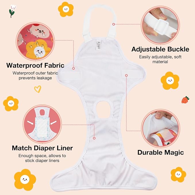 MICOOYO Dog Diaper Onesie Sanitary Pantie with Adjustable Suspender Washable Dog Period Panties Doggie Diapers Pet Underwear Female Dogs Diapers for Heat (Animals, L/XL)