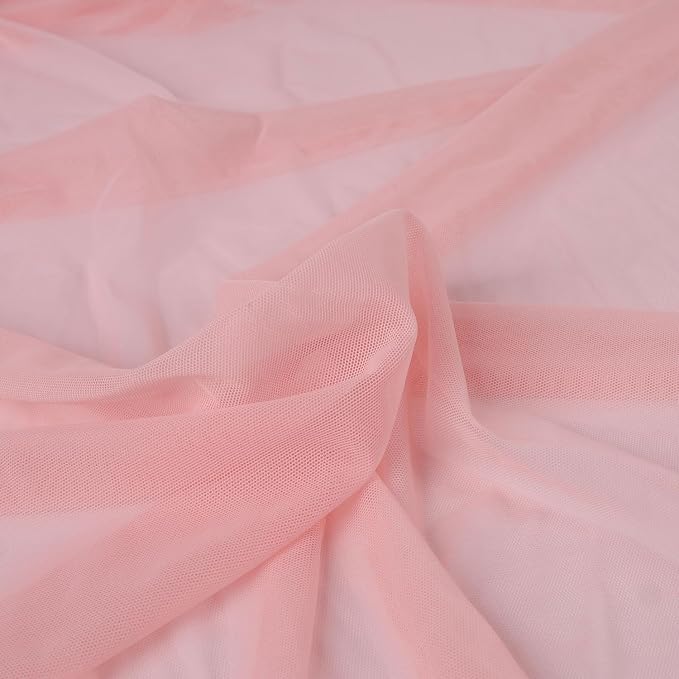 Superfine 4-Way Stretch Net Fabric Nylon Spandex Power Mesh, Pre-Cut 5 Yards Long 60" Wide, Lightweight Sheer (Pink)
