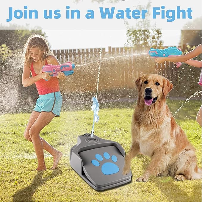 Dog Water Fountain Outdoor, Dog Sprinkler Toy Step on, Paw Activated Pet Drinking Fountain Water Dispenser for Large Or Small Dog Bowl Alternative (Grey)