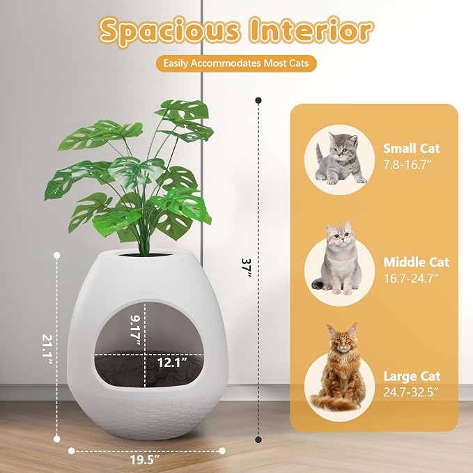 Eggloa6 Plant Large Cat Hidden Litter Box with 4X Litter Box Liners, Cat Litter Mat, Artificial Plant Litter Box Enclosure Furniture Large DIY Litter Box Furniture for Cat Kitty Bunny
