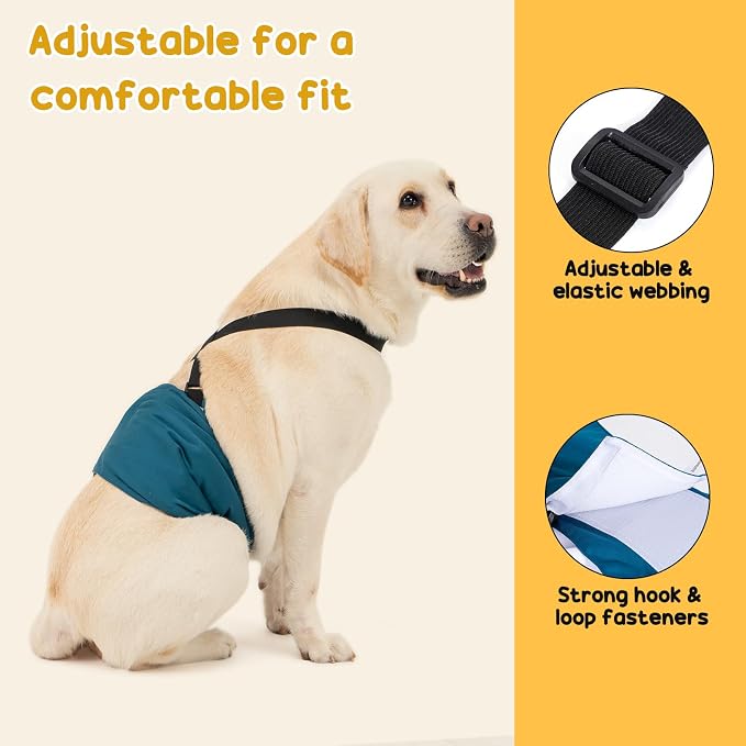 3 Pack Avont Male Dog Belly Band with Suspenders, Reusable Boy Doggie Diaper with Harness, Escape Proof, Non-Slip, Washable Doggy Pee Wraps for Small Medium Large Dogs
