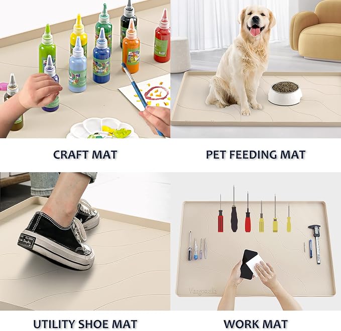 Heavy Duty Silicone Under Sink Mat for Kitchen&Bathroom 22" x 19",Waterproof Under Sink Rubber Mat Drip Tray, Raised Edge Under Sink Liner,Prevent Drips, Leaks, Spills,Beige