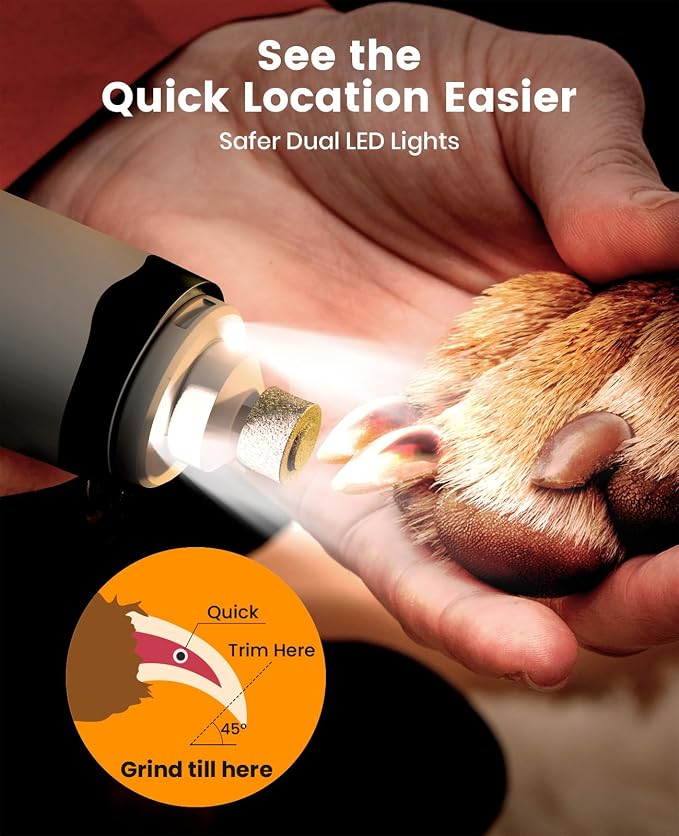 oneisall Dog Clipper Low Noise Dog Nail Grinder Paw Trimmer with 2 LED Lights