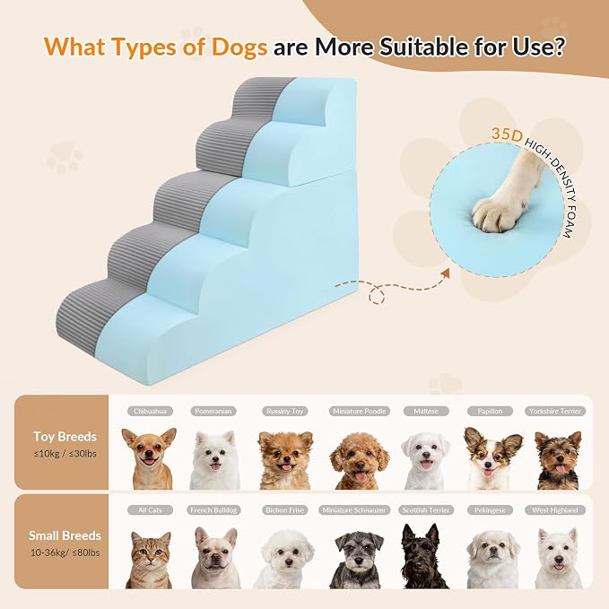 Dog Stairs for High Beds Up to 30" H with Tunnel,Extra Height 27.5" 5-Step Pet Steps for Small Dogs and Cats, Non-Slip Sturdy Dog Ramp with Anti-Tip Safety Strap and Removable Cover