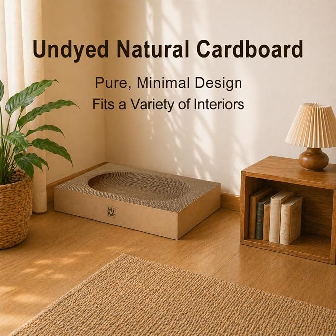 Large Cat Scratcher Bed with Oval Curved Nesting Design, Sink-Inspired Shape, Rectangular Edges for Easy Cleaning, Corrugated Cardboard with Kraft Paper, for Indoor Cats