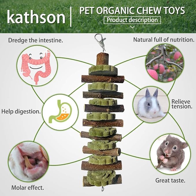 kathson Guinea Pig Treats Bunny Chew Toys for Teeth Grinding, Organic Fruit Wood and Bamboo Sticks Natural Rabbit Enrichment Toys for Small Animals Hamster Chinchilla 2 Pack