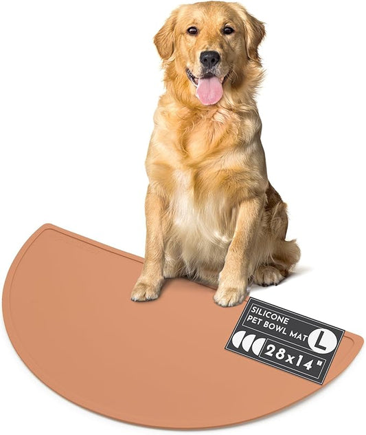 Should We Go? Waterproof Silicone Dog Food Mat – Large Size Non-Slip Pet Bowl Mat, Raised Edge Design, Easy-to-Clean Pet Food Placemat for Dog & Cat Bowls, 28" Across x 14" Deep - Terracotta