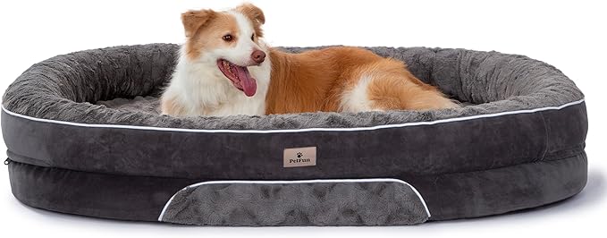 Orthopedic Dog Bed Couch for XXLarge Sized Pets with Egg Foam Support, Four-Sided Bolster Cushions, Soft Tear-Resistant Fabric, and Removable Machine Washable Plush Cover, 53'', Dark Gray