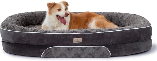 Orthopedic Dog Bed Couch for XXLarge Sized Pets with Egg Foam Support, Four-Sided Bolster Cushions, Soft Tear-Resistant Fabric, and Removable Machine Washable Plush Cover, 53'', Dark Gray