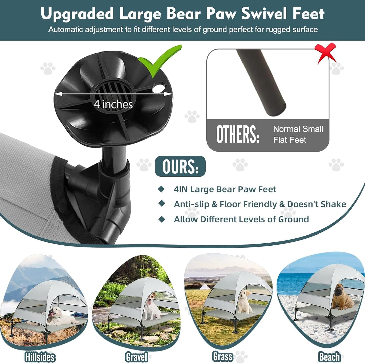 Upgraded Elevated Dog Bed with Canopy, Portable Raised Outdoor Dog Bed with Stable Anti-Slip Feet, Removable Wider Shade, Raised Dogs Cot for Large Pets Camping, Indoor & Outdoor Use