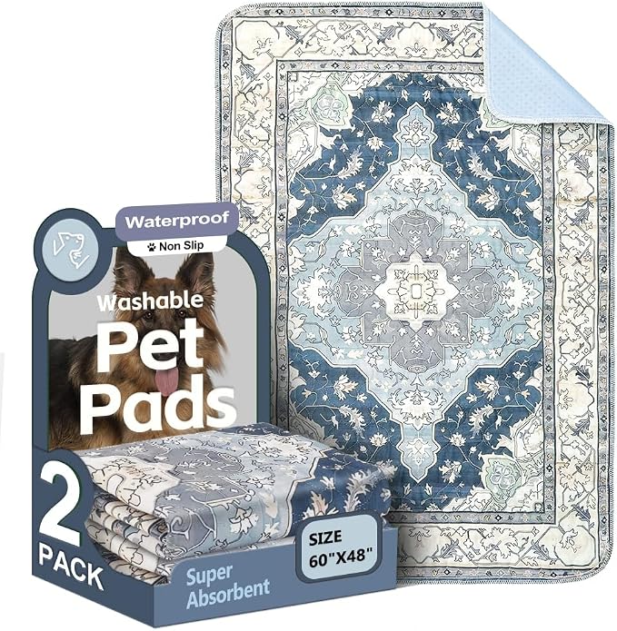 Washable Pee Pads for Dogs 2 Pack Reusable Puppy Training Pads 60"x48" Super Absorbent Waterproof Dog Training Pads, Non-Slip Potty Pads Whelping Pads Litter Mat Pet Supplies - Navy/Mix