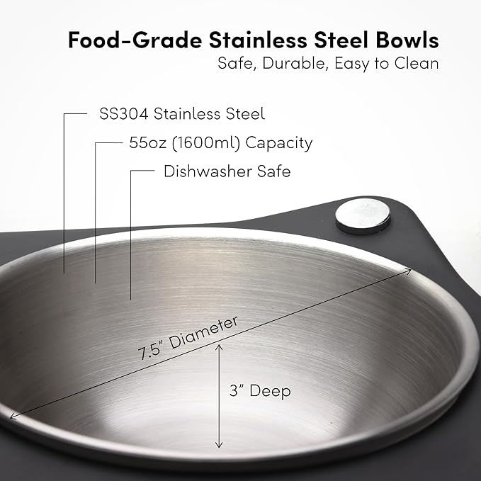 xympo Adjustable Elevated Dog Bowl 56 fl oz Stainless Steel Bowls