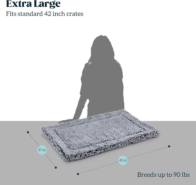 PELZIN Stoutwool Indestructible Dog Bed - Fluffy Chew Proof Dog Crate Pad - Tough Kennel Pad for Aggressive Chewers - Washable, Ideal for Large Breeds & Fits 42-Inch Crate - 41"x27", Charcoal
