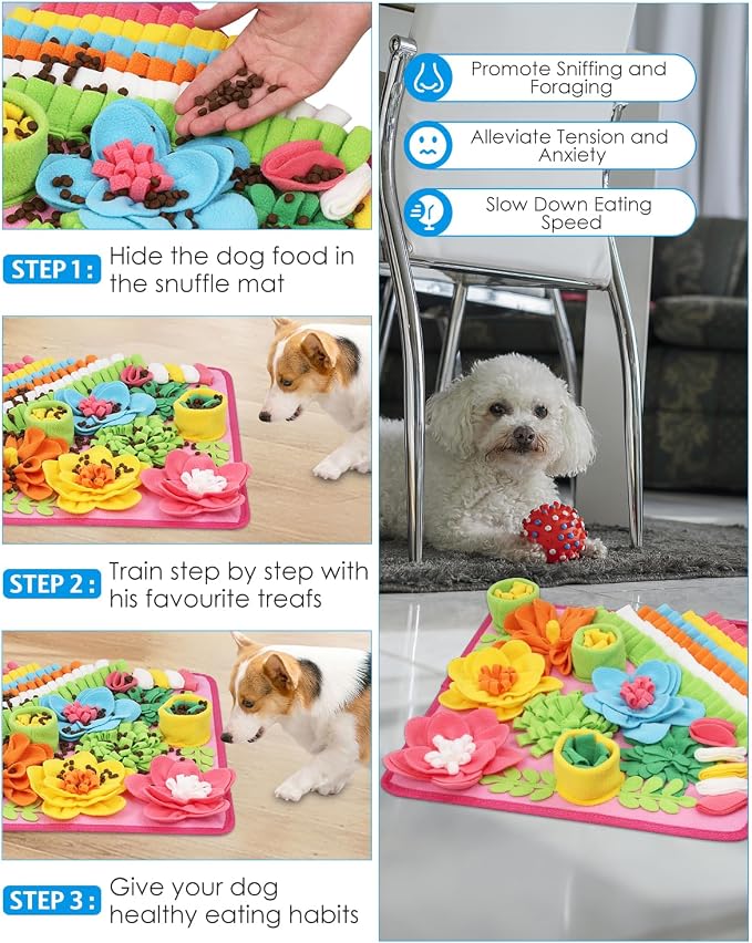 AMIR Snuffle Mat for Dogs, Interactive Feeding Puzzle Toy, Promotes Natural Foraging and Slow Eating, Reduces Stress and Enhances Training, 15-inch Dog Snuffle Mat