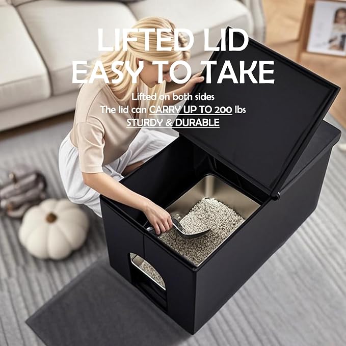 MEEXPAWS Cat Litter Box Enclosure Furniture Hidden Extra Large, Lift Design Lid Velvet Cat Washroom Bench Storage Cabinet | 35.4x19.7x19.7 in | Dog Proof|Urine Proof Inside|Quick Assembly| Easy Clean