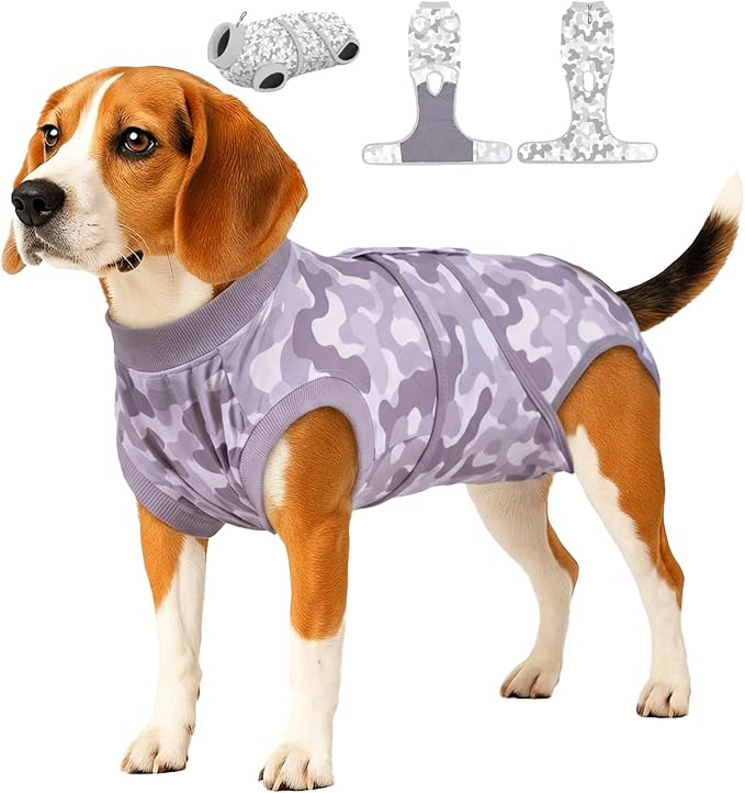 PetWarm Dog Surgery Suit, Surgical Suit for Dogs Female Spay Male Neutered, After Surgery Dog Onesie, Cone E-Collar Alternative, Camouflage Pattern, Gray, L