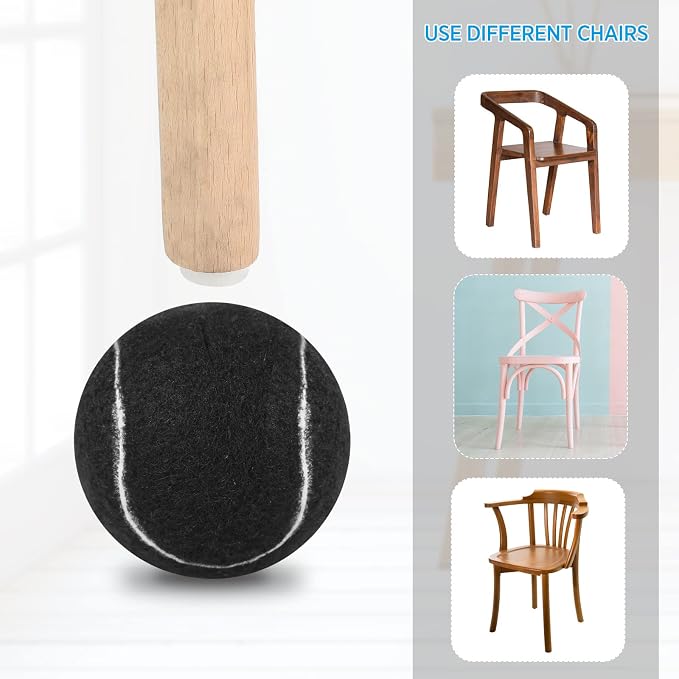 40 Pcs Tennis Balls for Furniture Legs and Floor Protection Precut Tennis Balls for Chairs Tennis Ball Chair Foot Covers for Floor Protection Chair and Desk Legs Coverings (Black)