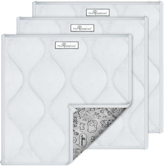 Paw Inspired Guinea Pig Cage Liner Pads | Washable Fleece Bedding, Waterproof Bottom | Super Absorbent Pee Pad or Pet Bed Mat for Piggies, Ferrets, Rabbits, Hamsters, Small Animals (12x12, Light Gray)