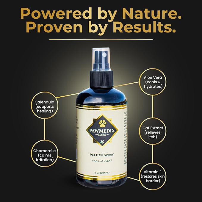 Hot Spot Treatment Spray for Dogs & Cats – Anti Itch Relief for Dog Skin Irritation, Hot Spots, Allergies & Dry Skin – Lick-Safe, Plant-Based Formula with Oat, Aloe & Chamomile – Vanilla Scented, 8oz