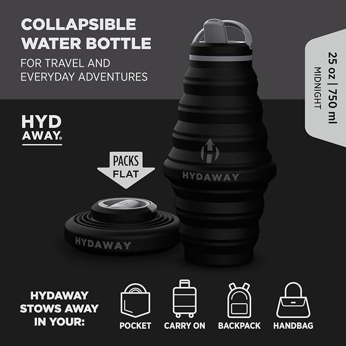 HYDAWAY 25oz Collapsible Water Bottle - BPA-Free, Leakproof, Lightweight, and Space-Saving - Perfect for Hiking, Travel, and All-Day Hydration