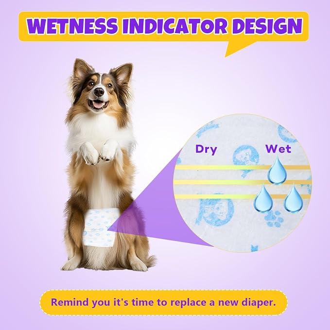 BURVAGY 50 Count Disposable Male Dog Wraps, Male Dog Diapers, Super Absorbent Pee Wraps, Belly Bands for Dogs, Leak Proof, Wetness Indicator, Puppy and Doggie Diaper for Peeing, X-Small