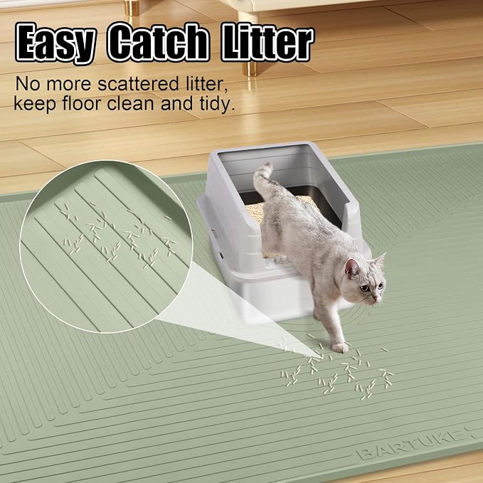 Silicone Cat Litter Mat, 50" x 36" Extra Large Litter Trapping Mat for Litter Box, Leak-Proof, Non-Slip, Kitty Litter Mats with Soft Texture for Floor, Keeping The Floor Clean (Green)