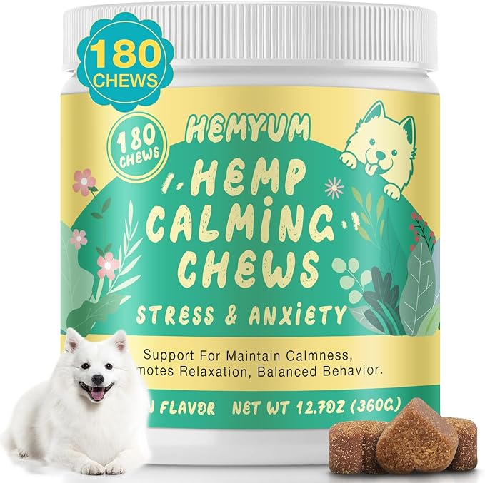 Hemp Calming Chews for Dogs, Natural Anxiety Relief Supplement, Stress Sleep Support, Reduce Barking Separation Anxiety, Chicken Flavor, 180 Soft Chews for All Dog Breeds & Ages