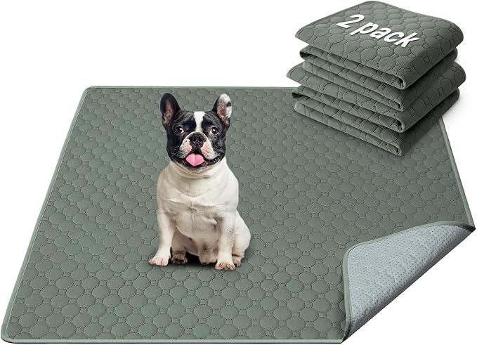 H.VERSAILTEX Premium Washable Pee Pads for Dogs 2 Pack Super Absorbent 100% Waterproof Reusable Non-Slip Quilted Puppy Training Pads for Crate Playpen Whelping & Potty Training(36"x36", Sage)