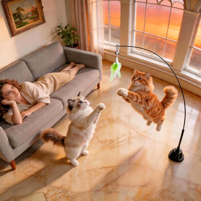 Interactive Cat Toys for Indoor Cats, Flying Bird Feather Toy, Cat Teaser Enrichment with Adhesive-Backed Suction Cups, Self-Play Teaser for Bored Cats