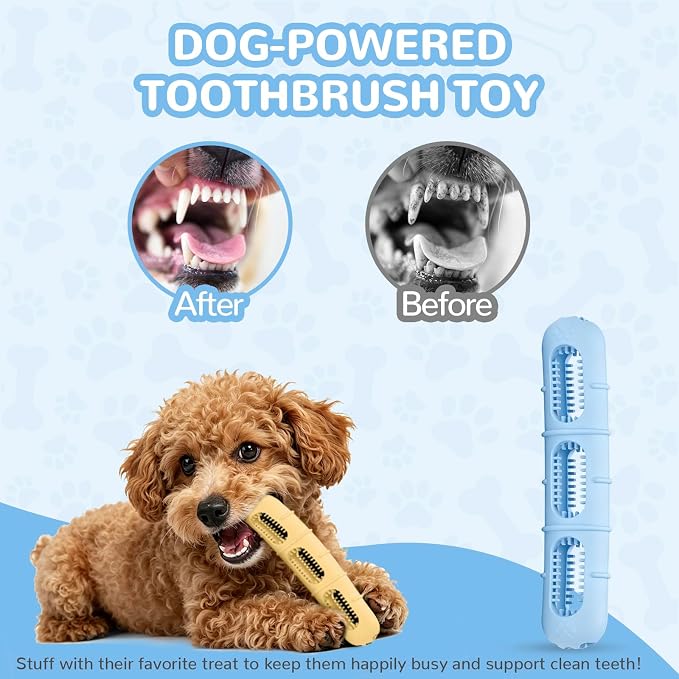 Bite and Brush Puppy Teething Chew Toy with Bristles, Stuffable Rubber Teether for Small Medium Dogs, BPA-Free, Teeth Cleaning & Teething Relief, Keeps Puppy Busy (3pcs)