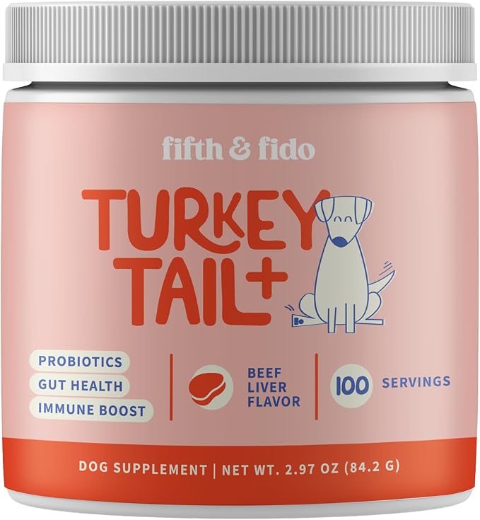 Turkey Tail Mushroom for Dogs - Lipoma Treatment & Immune Support - Fifth & Fido Mushroom Supplement for Lumps & Bumps with Probiotics - Dog Food Topper, Pet Vitamins Made in USA, 100 Servings