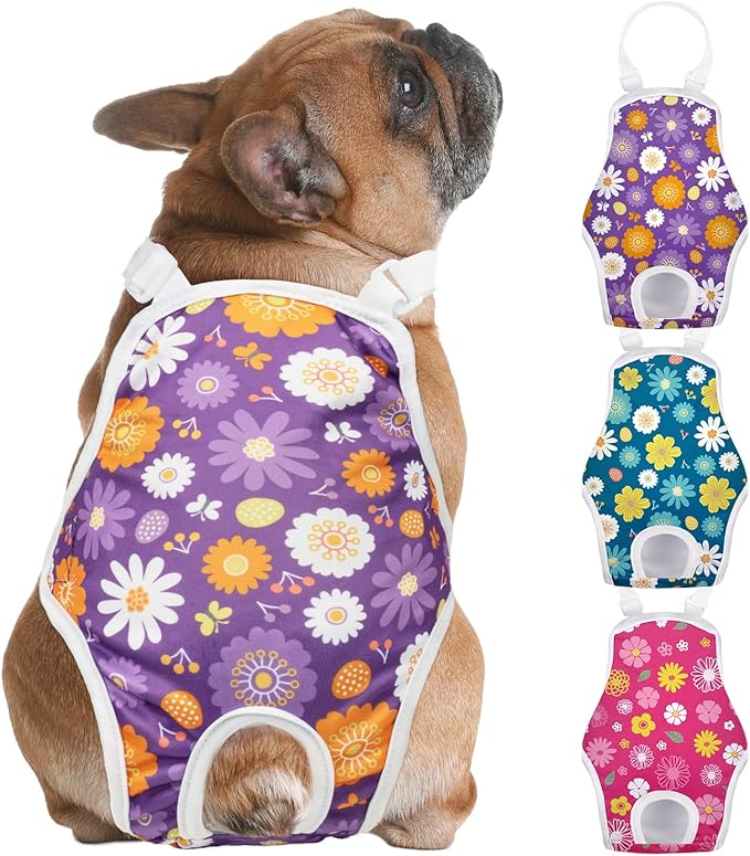 Jollywoods 3 Pack Washable Female Dog Diaper Onesie Sanitary Pantie with Adjustable Suspender, Reusable Fixed Doggie Diapers, Super Absorbent Leakproof for Small Medium Large Dog in Heat Cycle M