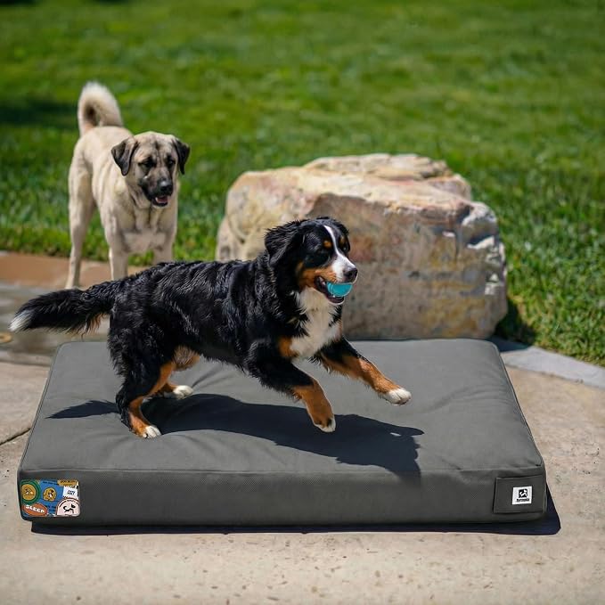 Sytopia 47 Inch Canvas Outdoor Dog Bed for XXL Dogs, Durable Dog Bed with Waterproof Machine Washable Removable Cover, Indoor Patio Pet Pad for Crate, Dark Grey