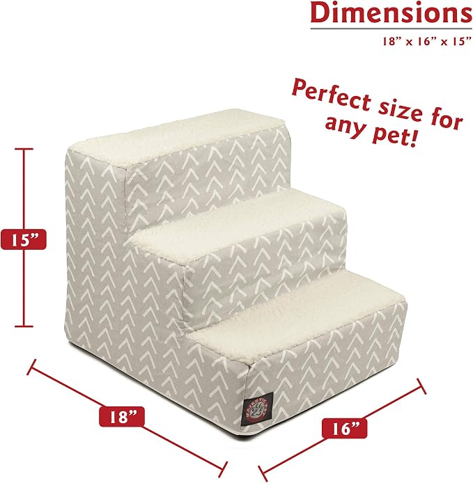 Majestic Pet 3 Step Portable Dog Stairs for Small Dogs to get on Bed Supports 25 lbs or Less – Dog Steps for High Bed with Machine Washable Cover – Pet Stairs for Cats Boho Arrow Light Gray