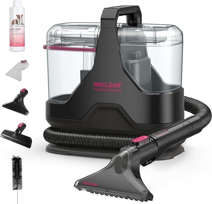Portable Carpet Cleaner，18kPa Handheld Spot Cleaner for Upholstery and Car Interior，Pet Stain Remover with 500ml Tank，Lightweight for Sofa，Couch，Stairs，Mattress，Black and Pink