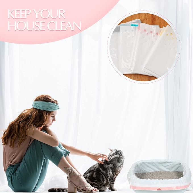 Jutom 42 Count Jumbo Sifting Cat Litter Bags 36 x 18 Inch Extra Large Thick Cat Litter Box Liners with Holes Disposable Thick Scratch Resistant Rubbish Bags Drawstring Rubbish Box Liners
