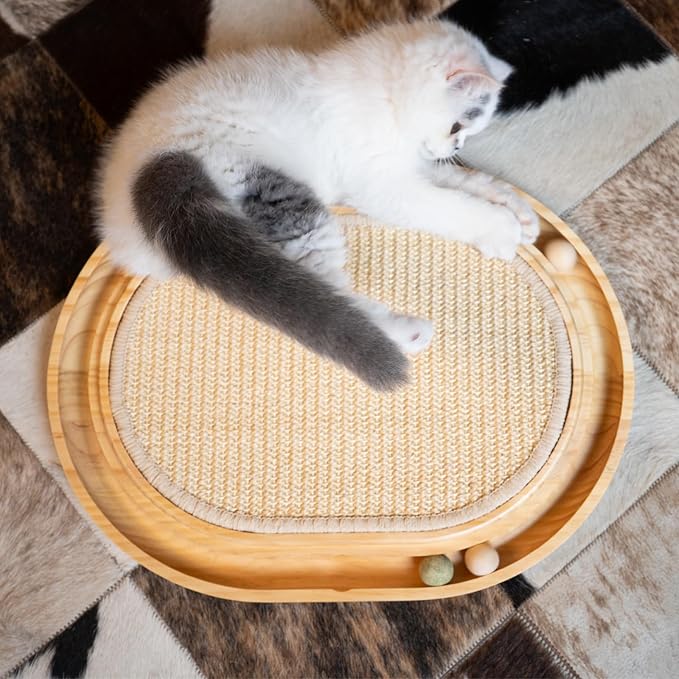 CHEERHOME PETS Cat Scratcher, Sisal Scratching Pad for Indoor Wooden Interactive Cat Puzzle Toy with Ball for Kitten Mental Stimulation Self Play Home Enrichment and Physical Exercise